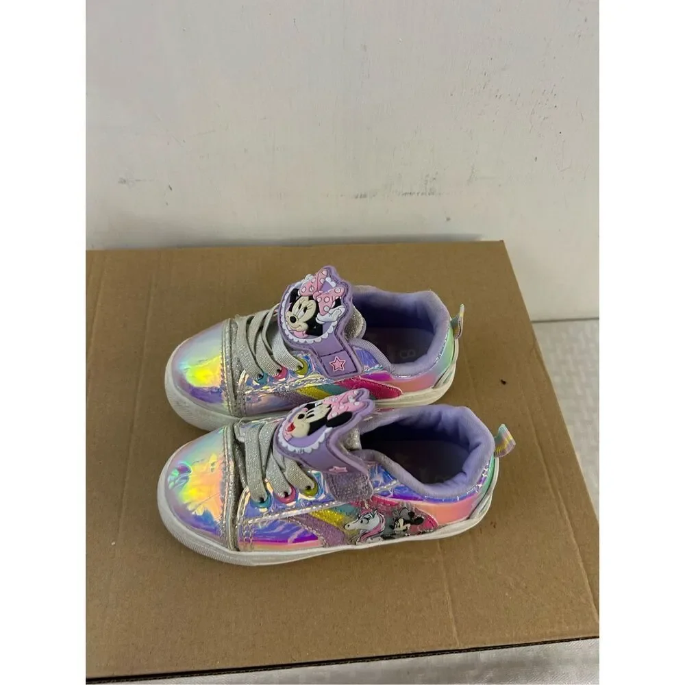 Minnie Mouse unicorn rainbow size‎ 8 tennis shoes shiny faux laces